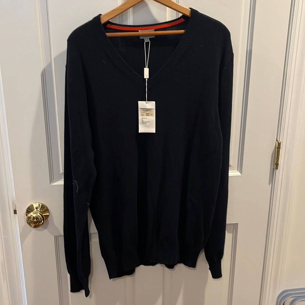 TSE mens navy blue v neck sweater